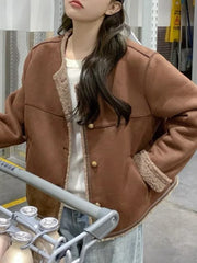 Coffee Faux Leather Fur Coat