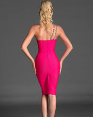 Rose Red Diamond One Shoulder Midi Dress