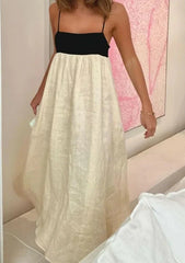 Contrast Color Block Open Back Long Dress