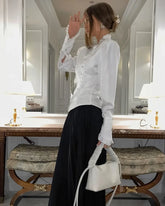 Women's White Ruffled Sleeve Cardigan Patchwork Blouse