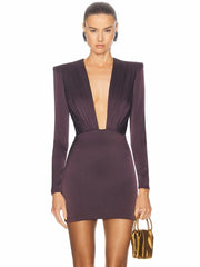 Deep V Neck Folds Design Long Dress