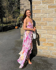 Flower Print Splits Irregular Tassel Patchwork Long Dress