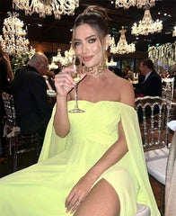 Off Shoulder Shawl Yellow A Line Dress