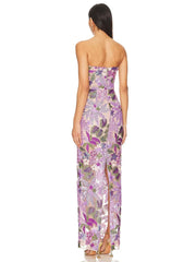 Sequin Floral-Embellished Lavender Strapless Dress