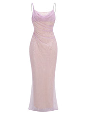 Chain Spaghetti Straps Sequins Maxi Dress