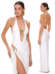 Deep V Neck Swimsuit High Leg Backless Beachwear Set