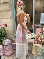 Lace Patchwork Halter Maxi Dress