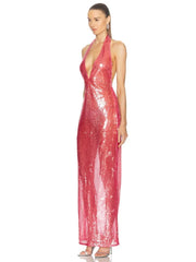 Halter Sheer Sequins Long Dress