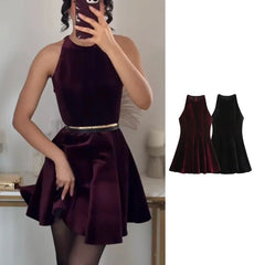 Mini-Kleid aus Samt mit Tanktop