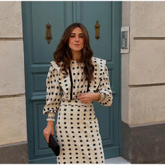 Plaid Puff Sleeve Long Skirt Suit Fashion Ruffles