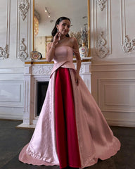 Strapless Pink and Red Two-Tone Evening Gowns
