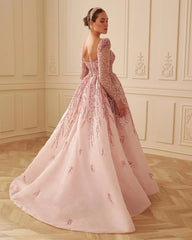 Dusty Pink Long Sleeve Formal Prom Gown