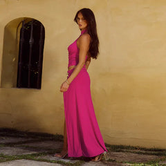 Halter Crop Top and Long Skirt Two Piece Set