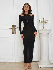 Black Full Sleeve Sequined Long Dress