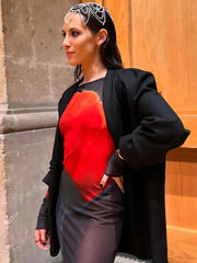 Mesh Sheer Long Sleeve Printed Dress