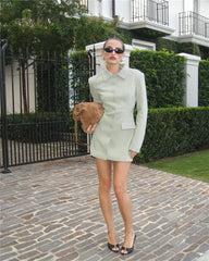 Long Sleeve Lapel Two Pocket Office Lady Blazer Dress