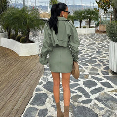 Short Jacket Button Splice Mini Skirt Suit