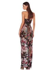 Sequin Floral Strapless Maxi Dress