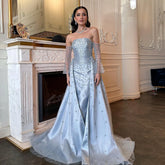 Silver Gray Evening Dress with Overskirt