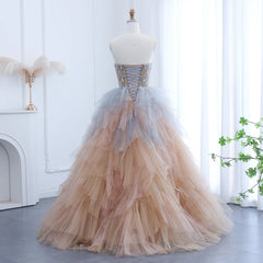 Rose Gold Ruffles Princess Ball Gown Evening Dress