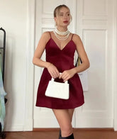 Red Velvet Spaghettis Strap Mini Dress