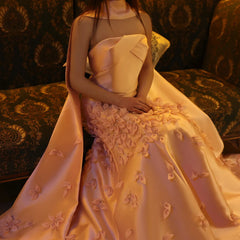 Blush Pink Mermaid Evening Gown with Cape
