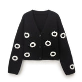 Long Sleeve Embroidered Knitted Cardigan