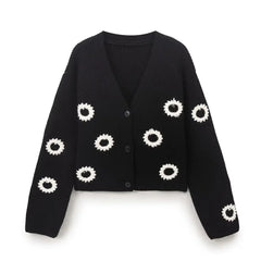 Long Sleeve Embroidered Knitted Cardigan