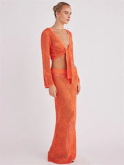 Knit 2-Piece Set Women's Beach Cardigan and Maxi Skirt