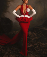 Backless 3D Flower Tight Long Bandage Dress