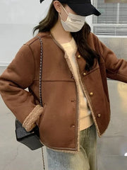 Coffee Faux Leather Fur Coat