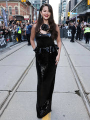 Backless Halter Mesh Sequin Maxi Dress