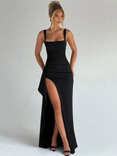Black Spaghetti Strap Thigh High Split Long Dress