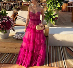 Sweetheart Tiered Ruffles Tulle Prom Dresses