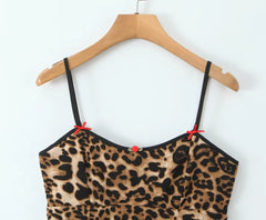 Bow Brown Leopard Print Sling Dress