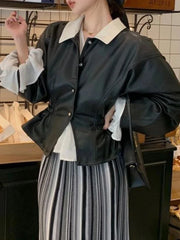 Black Patchwork Leather Jacket