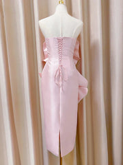 3D Floral Strapless Solid Mid-Calf Dress