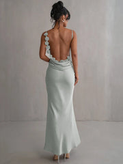 Floral Draped Open Back Spaghetti Strap Maxi Dress