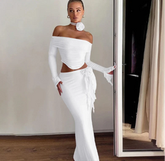 Off Shoulder Crop Top, Bodycon Maxi Skirt Set