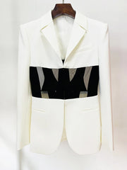 Perspective Gauze Patchwork Blazer Pencil Pant Suit