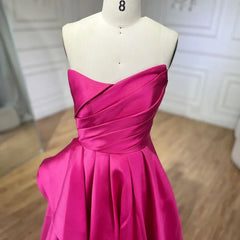 Fuchsia Satin Strapless Evening Prom Dress