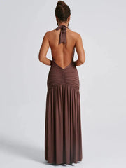 Open Back Solid Thigh High Split Long Dress