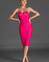 Rose Red Diamond One Shoulder Midi Dress