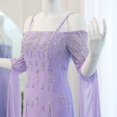 Lilac Mermaid Evening Gown with Cape Sleeves