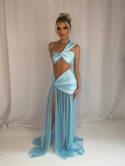 Bandage Top Sweet Waist Slit Long Skirt Suit