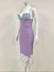 Feather & Bead Cocktail Spaghetti Strap Party Dress