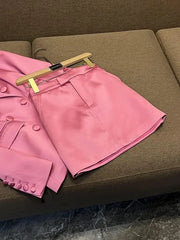 Pink Single Breasted jacket Suit two piece sets