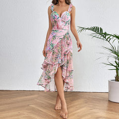 One Piece Swimsuit Floral Ruffle Printed Push-Up Bikini Set