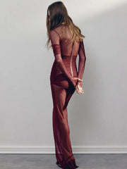 Mesh Patchwork Sheer Long Sleeve Dress