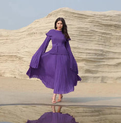 Flare Sleeves Top Elastic Waist Long Skirt Suit